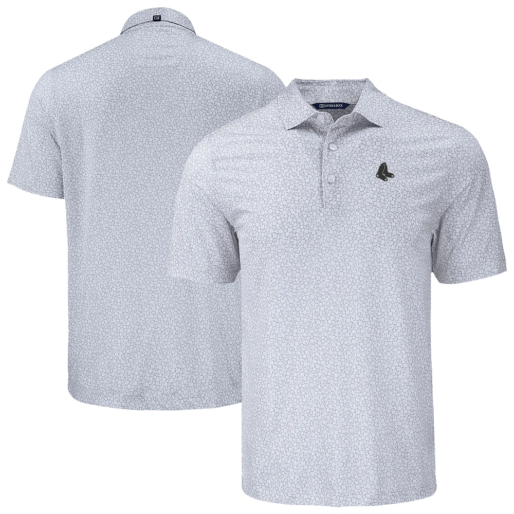 Men's Cutter & Buck Gray Boston Red Sox Big Tall Pike Eco Flora Print Recycled Polo