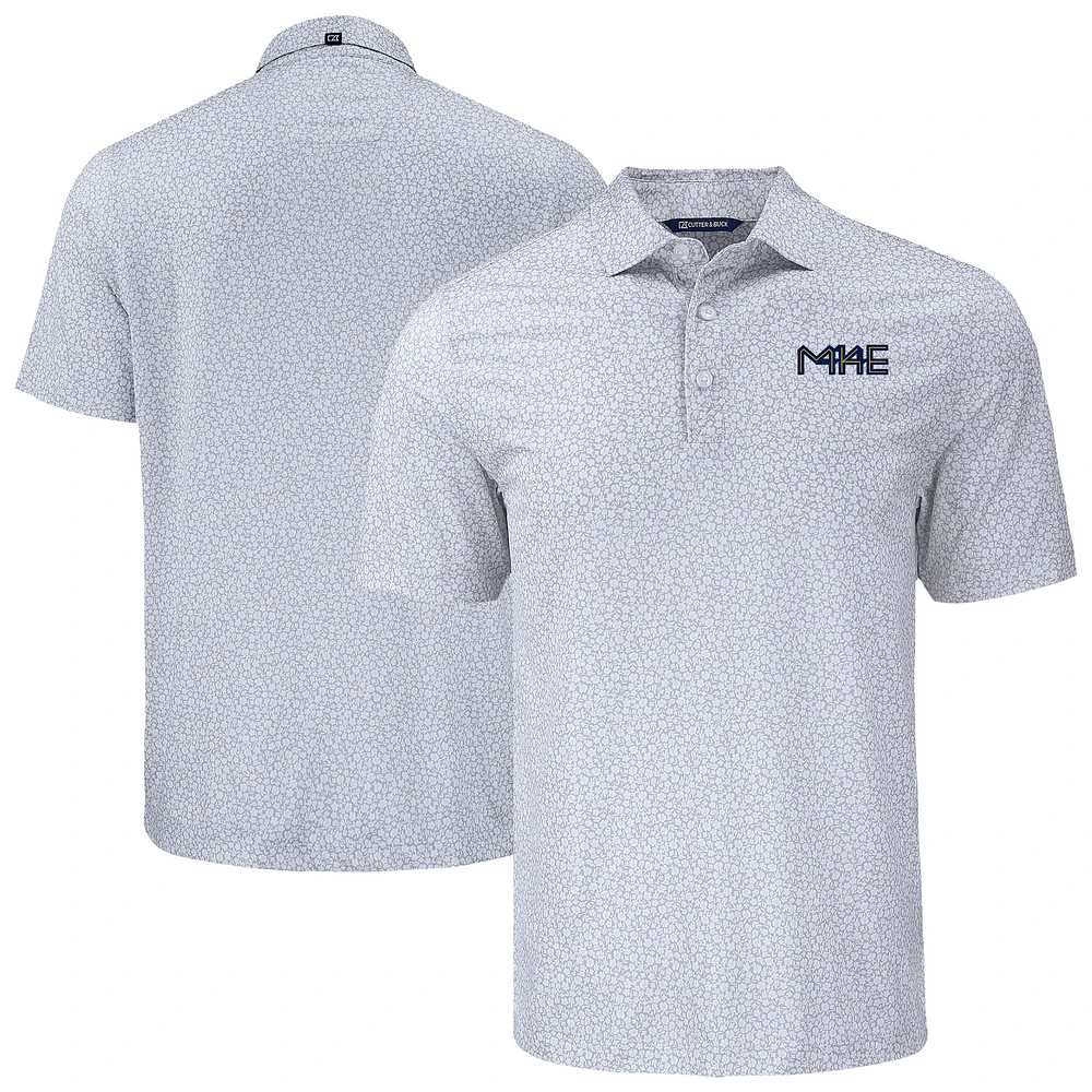 Men's Cutter & Buck Gray Milwaukee Brewers Big Tall Pike Eco Flora Print Recycled Polo