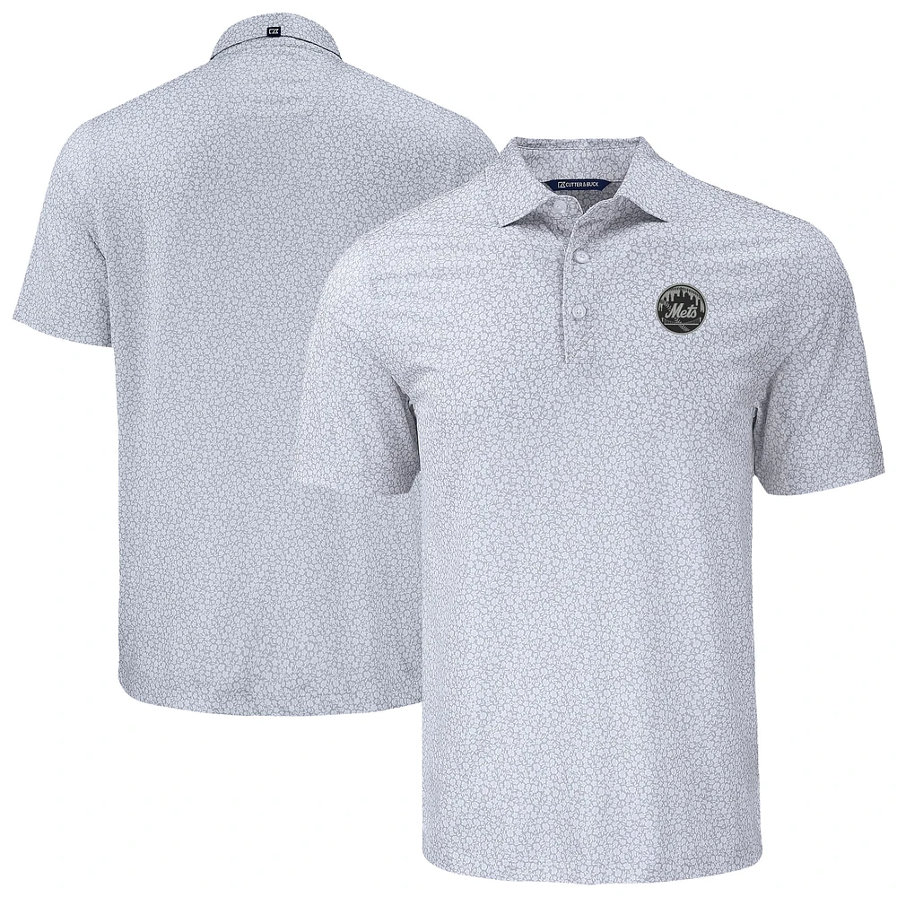 Men's Cutter & Buck Gray New York Mets Big Tall Pike Eco Flora Print Recycled Polo