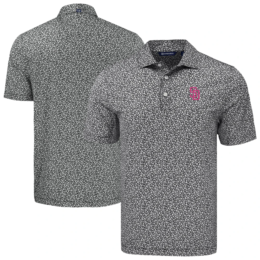 Men's Cutter & Buck Black San Diego Padres Big Tall Pike Eco Flora Print Recycled Polo