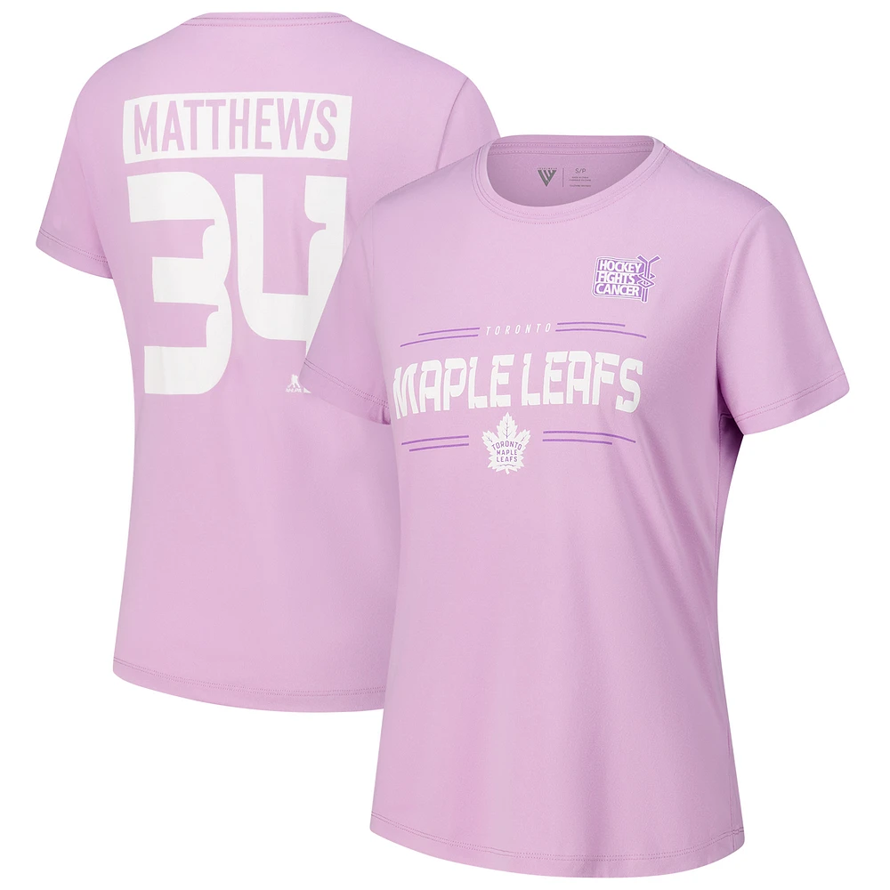 Women's Levelwear Auston Matthews Lavender Toronto Maple Leafs Hockey Fights Cancer Anthem Name & Number T-Shirt