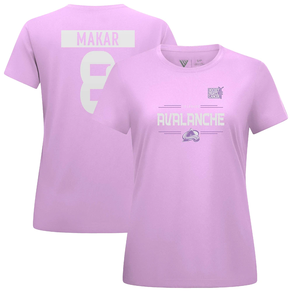 Women's Levelwear Cale Makar Violet Colorado Avalanche Hockey Fights Cancer Anthem Name & Number T-Shirt