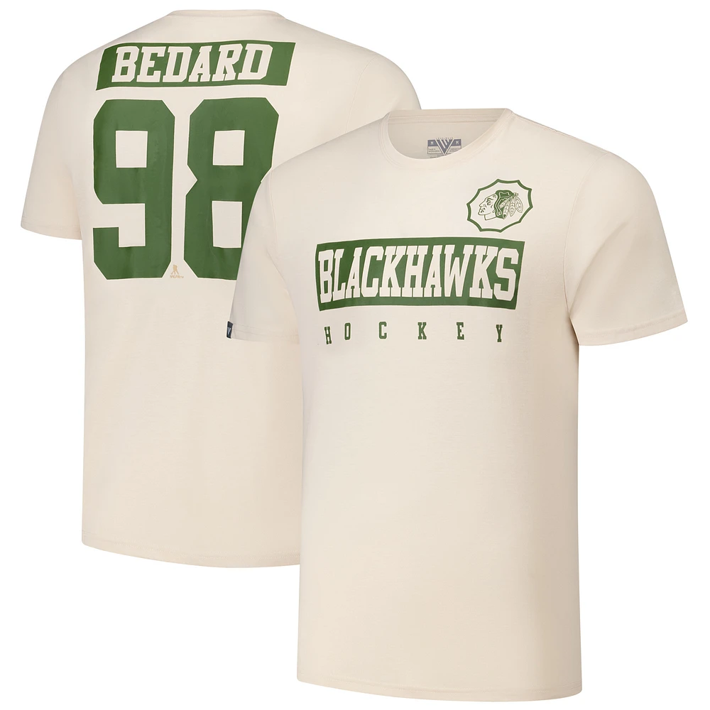 Men's Levelwear Connor Bedard Khaki Chicago Blackhawks 2024 NHL Military Appreciation Richmond Delta Player Name & Number T-Shirt