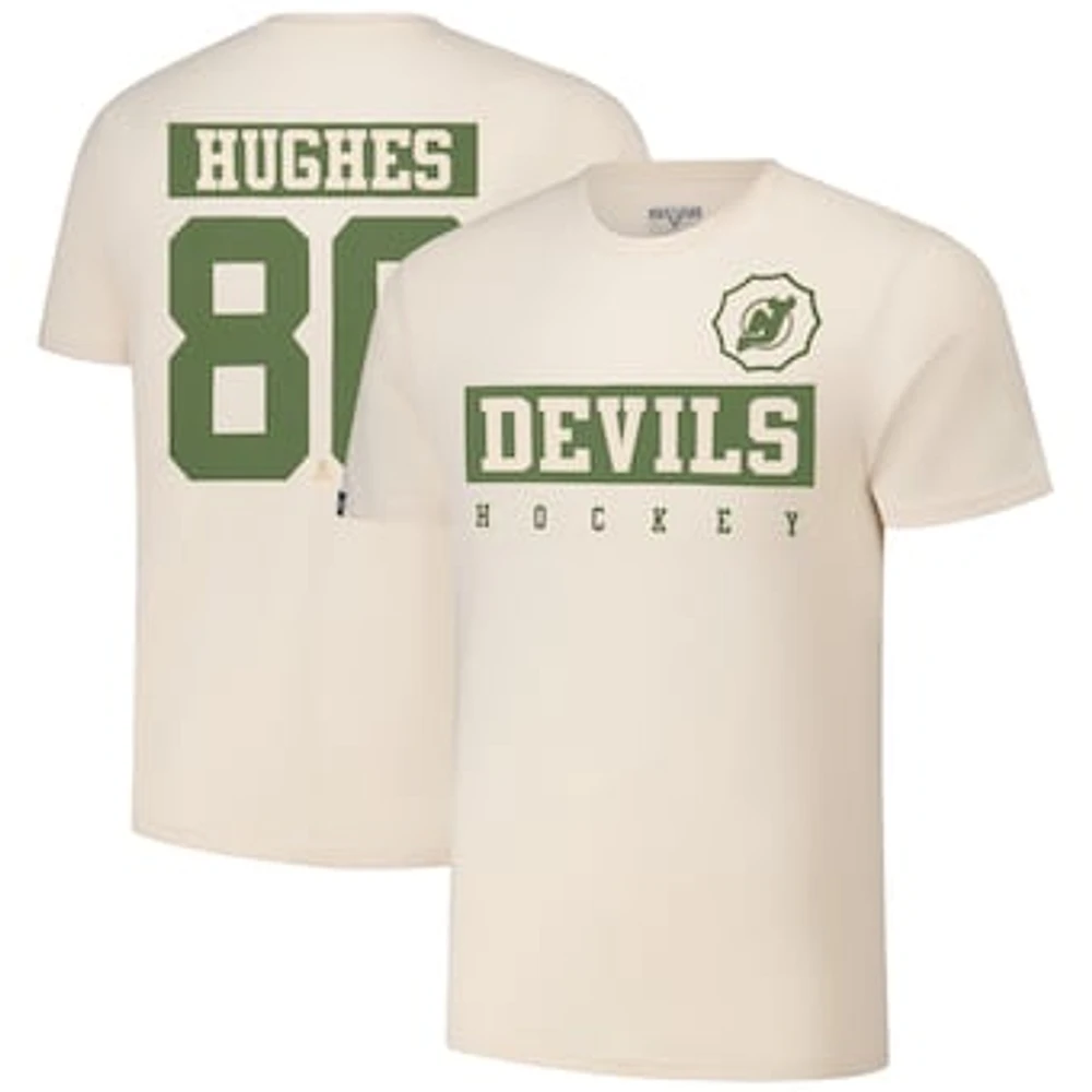 Men's Levelwear Jack Hughes Khaki New Jersey Devils 2024 NHL Military Appreciation Richmond Delta Player Name & Number T-Shirt