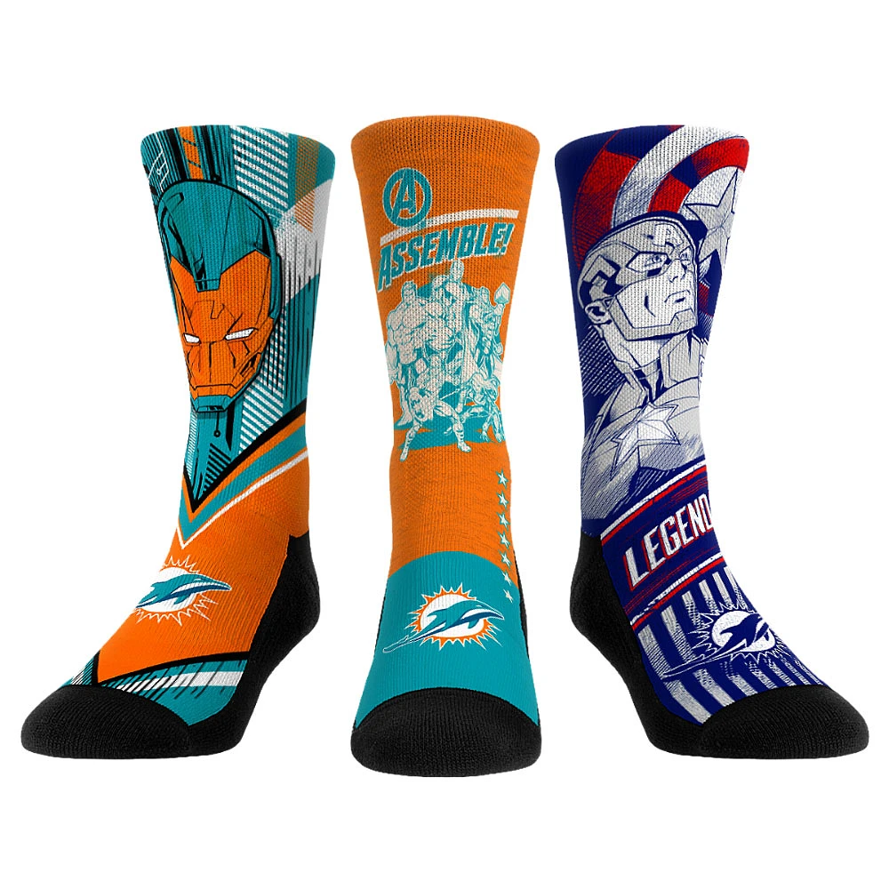 Unisex Rock Em Socks Miami Dolphins 3-Pack Crew