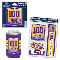 WinCraft LSU Tigers 100 Years Tiger Stadium Can Cooler, Magnet & Three-Pack Fan Decal Set