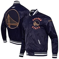 Men's Pro Standard Navy Golden State Warriors 2024/25 City Edition Chenille Satin Full-Snap Jacket