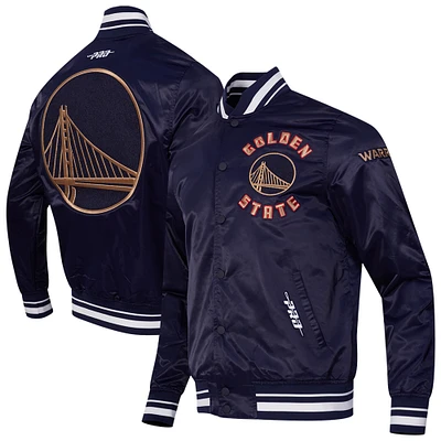 Men's Pro Standard Navy Golden State Warriors 2024/25 City Edition Chenille Satin Full-Snap Jacket