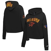 Women's Pro Standard Black Oklahoma City Thunder 2024/25 Edition Chenille Applique Cropped Pullover Hoodie