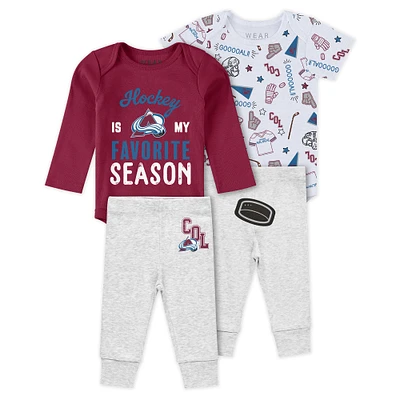 Newborn & Infant WEAR by Erin Andrews Colorado Avalanche Turn Me Around Bodysuits Pants 3-Piece Set