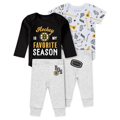 Newborn & Infant WEAR by Erin Andrews Boston Bruins Turn Me Around Bodysuits Pants 3-Piece Set