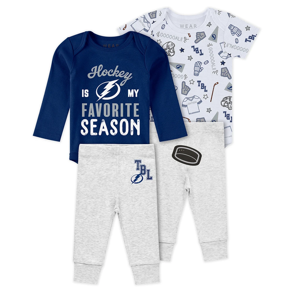 Newborn & Infant WEAR by Erin Andrews Tampa Bay Lightning Turn Me Around Bodysuits Pants 3-Piece Set