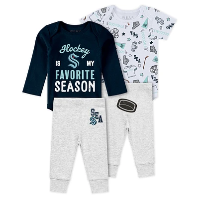 Newborn & Infant WEAR by Erin Andrews Seattle Kraken Turn Me Around Bodysuits Pants 3-Piece Set