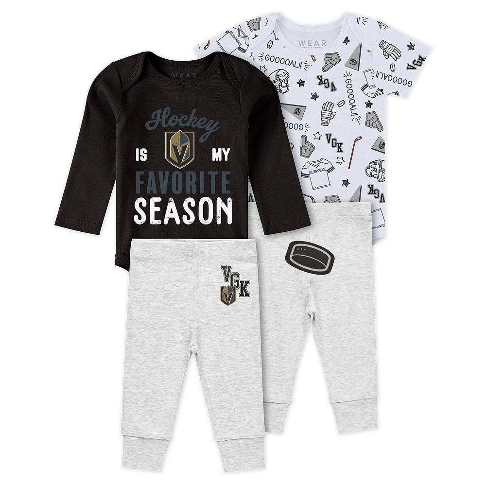 Newborn & Infant WEAR by Erin Andrews Vegas Golden Knights Turn Me Around Bodysuits Pants 3-Piece Set