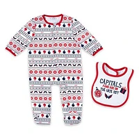 Newborn WEAR by Erin Andrews Washington Capitals Allover Print Full-Zip Sleeper & Bib Christmas Set