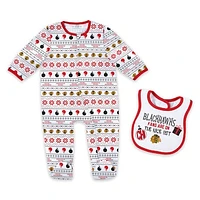 Newborn WEAR by Erin Andrews Chicago Blackhawks Allover Print Full-Zip Sleeper & Bib Christmas Set