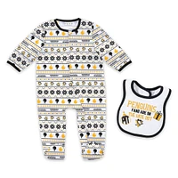 Newborn WEAR by Erin Andrews Pittsburgh Penguins Allover Print Full-Zip Sleeper & Bib Christmas Set