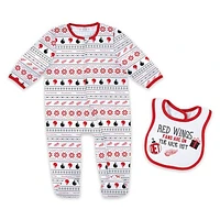 Newborn WEAR by Erin Andrews Detroit Red Wings Allover Print Full-Zip Sleeper & Bib Christmas Set