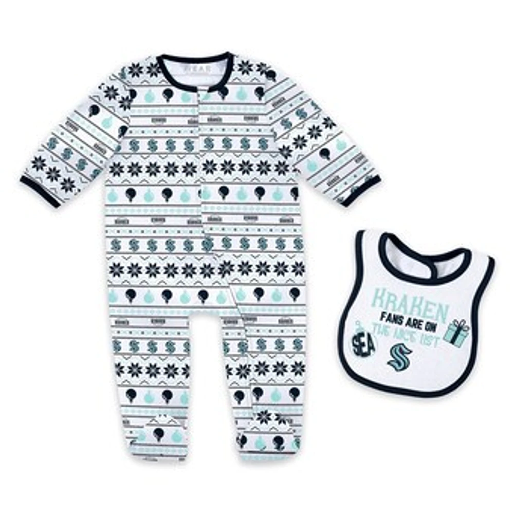 Newborn WEAR by Erin Andrews Seattle Kraken Allover Print Full-Zip Sleeper & Bib Christmas Set