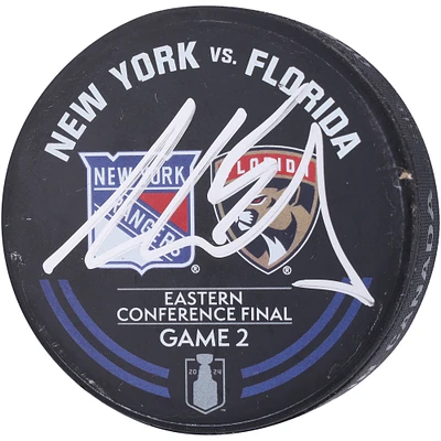 Aaron Ekblad Florida Panthers Autographed Practice-Used Warm-Up Puck from Game 2 of the Eastern Conference Finals during the 2024 Stanley Cup Playoffs vs. New York Rangers