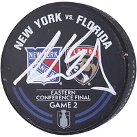 Aaron Ekblad Florida Panthers Autographed Practice-Used Warm-Up Puck from Game 2 of the Eastern Conference Finals during the 2024 Stanley Cup Playoffs vs. New York Rangers