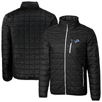 Men's Cutter & Buck Black Detroit Lions Rainier PrimaLoft Eco Insulated Full-Zip Puffer Jacket
