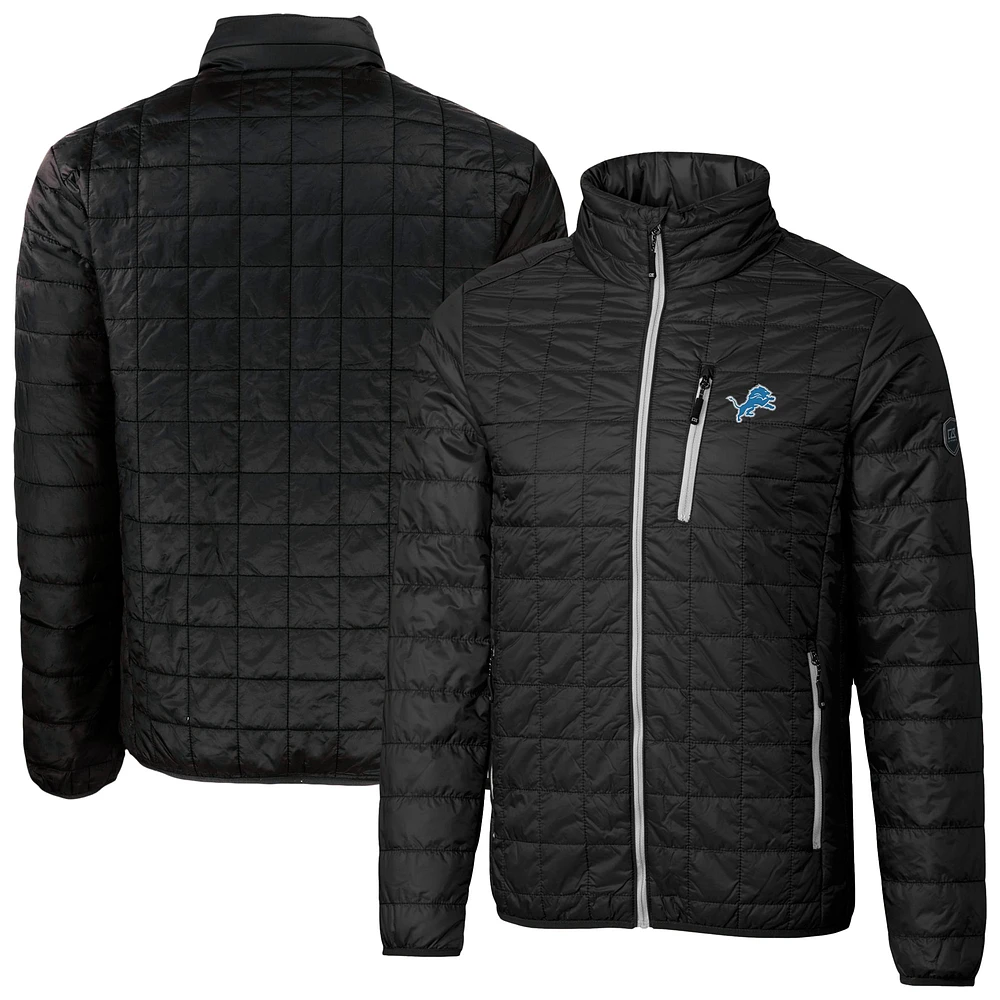 Men's Cutter & Buck Black Detroit Lions Rainier PrimaLoft Eco Insulated Full-Zip Puffer Jacket