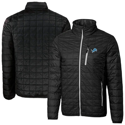 Men's Cutter & Buck Black Detroit Lions Rainier PrimaLoft Eco Insulated Full-Zip Puffer Jacket