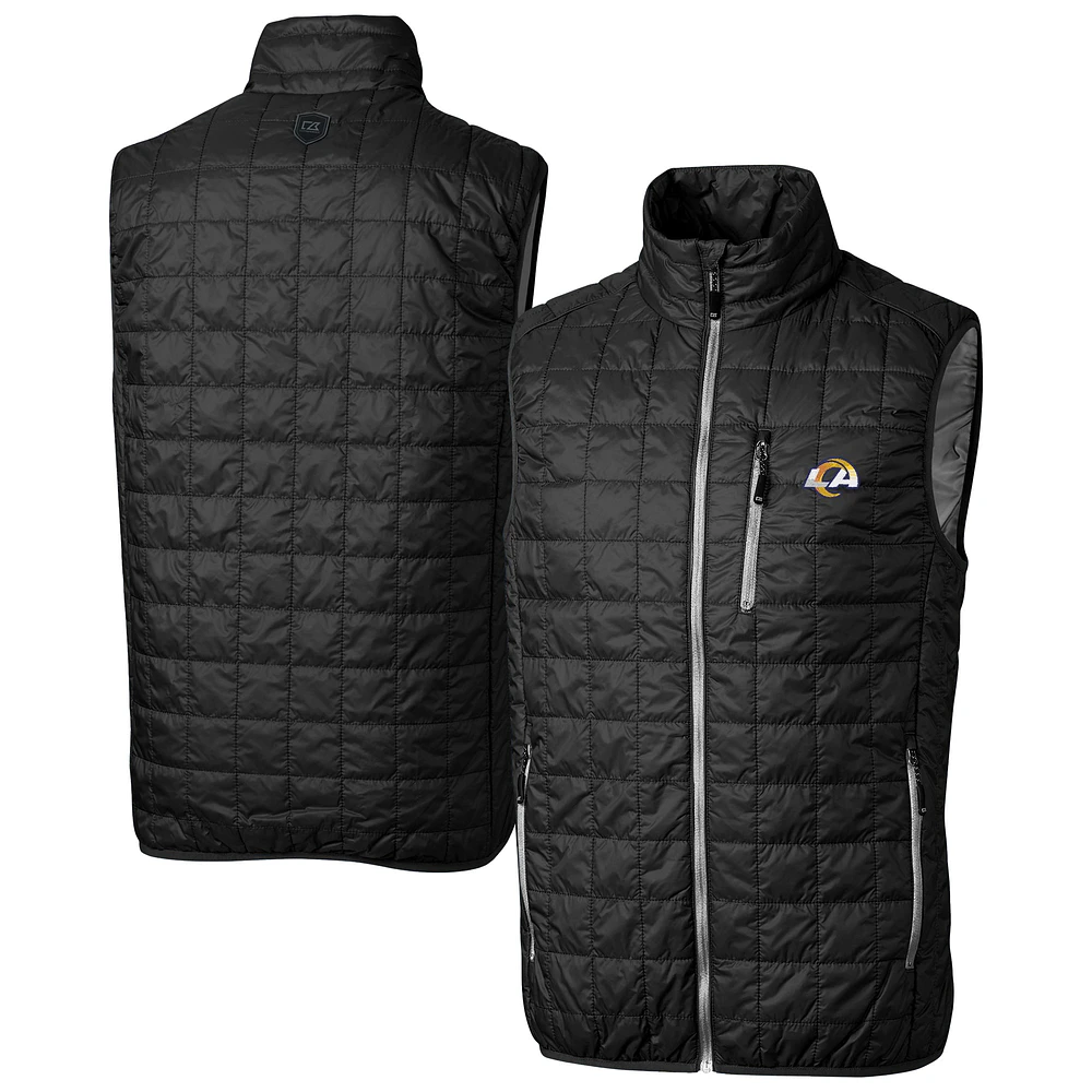 Men's Cutter & Buck Black Los Angeles Rams Rainier PrimaLoft Eco Insulated Full-Zip Puffer Vest