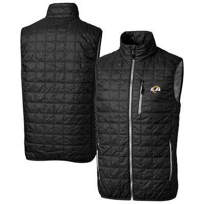 Men's Cutter & Buck Black Los Angeles Rams Rainier PrimaLoft Eco Insulated Full-Zip Puffer Vest