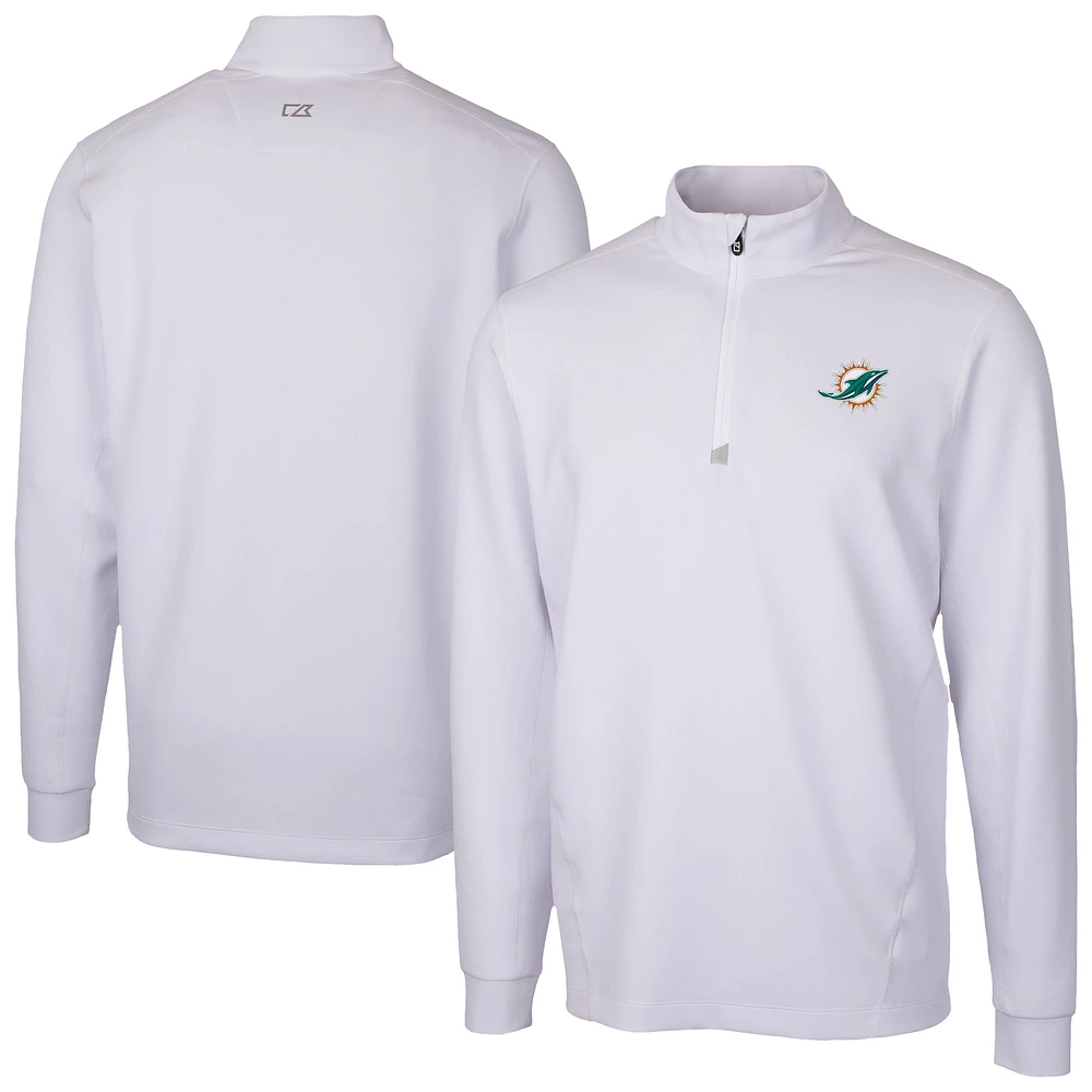 Men's Cutter & Buck White Miami Dolphins Traverse Stretch Quarter-Zip Top