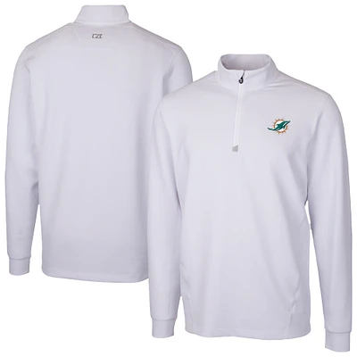 Men's Cutter & Buck  White Miami Dolphins Traverse Stretch Quarter-Zip Top