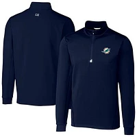 Men's Cutter & Buck  Navy Miami Dolphins Traverse Stretch Quarter-Zip Top