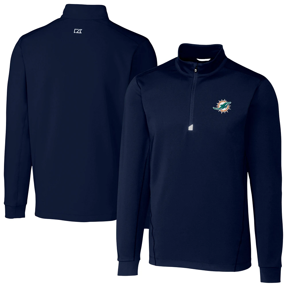 Men's Cutter & Buck Navy Miami Dolphins Traverse Stretch Quarter-Zip Top