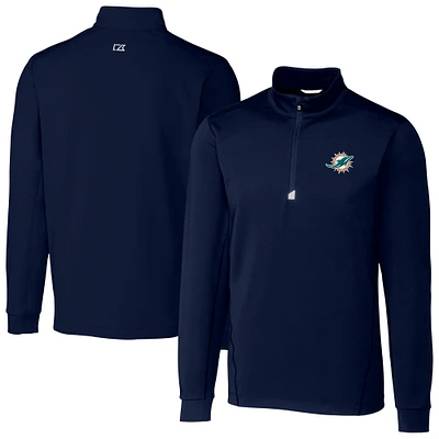 Men's Cutter & Buck  Navy Miami Dolphins Traverse Stretch Quarter-Zip Top