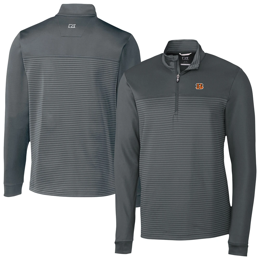 Men's Cutter & Buck Gray Cincinnati Bengals Traverse Stripe Stretch DryTec Quarter-Zip Top