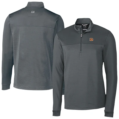 Men's Cutter & Buck Gray Cincinnati Bengals Traverse Stripe Stretch DryTec Quarter-Zip Top