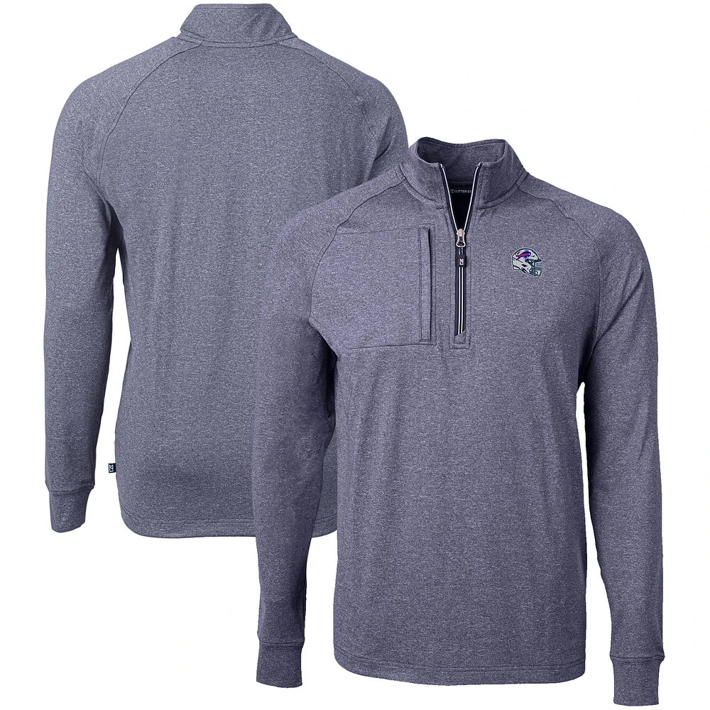 Men's Cutter & Buck Heather Navy Buffalo Bills Big Tall Adapt Eco Raglan Quarter-Zip Jacket