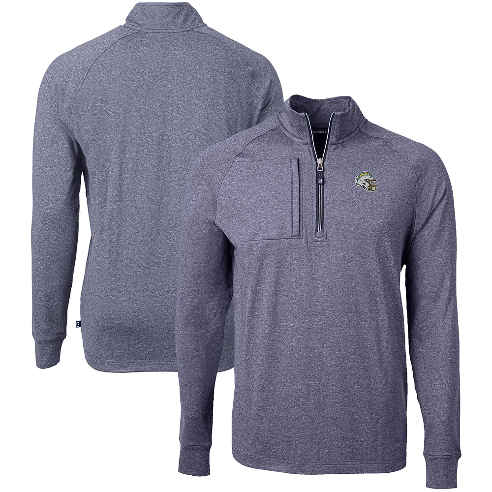 Men's Cutter & Buck Heather Navy Los Angeles Chargers Big Tall Adapt Eco Raglan Quarter-Zip Jacket