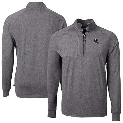 Men's Cutter & Buck Heather Black Pittsburgh Steelers Big Tall Adapt Eco Raglan Quarter-Zip Jacket
