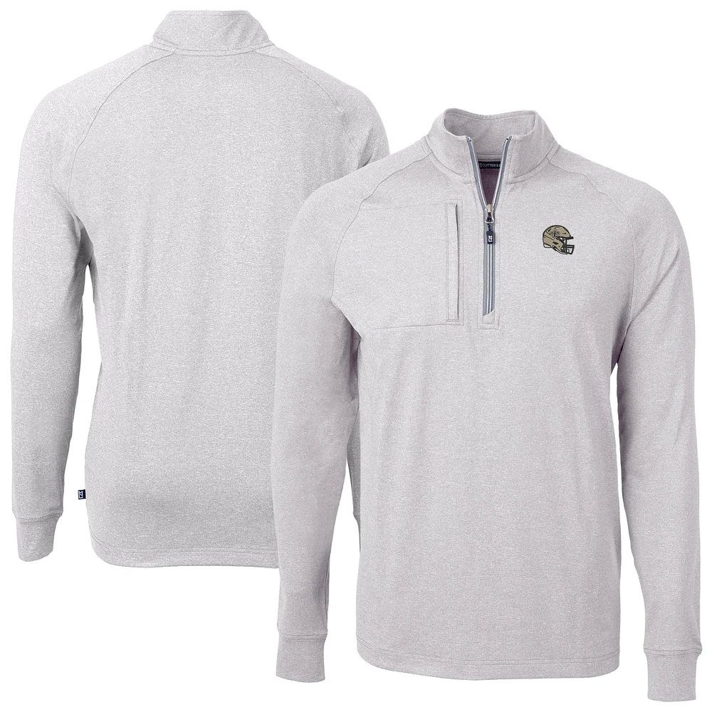 Men's Cutter & Buck Heather Gray New Orleans Saints Big Tall Adapt Eco Raglan Quarter-Zip Jacket