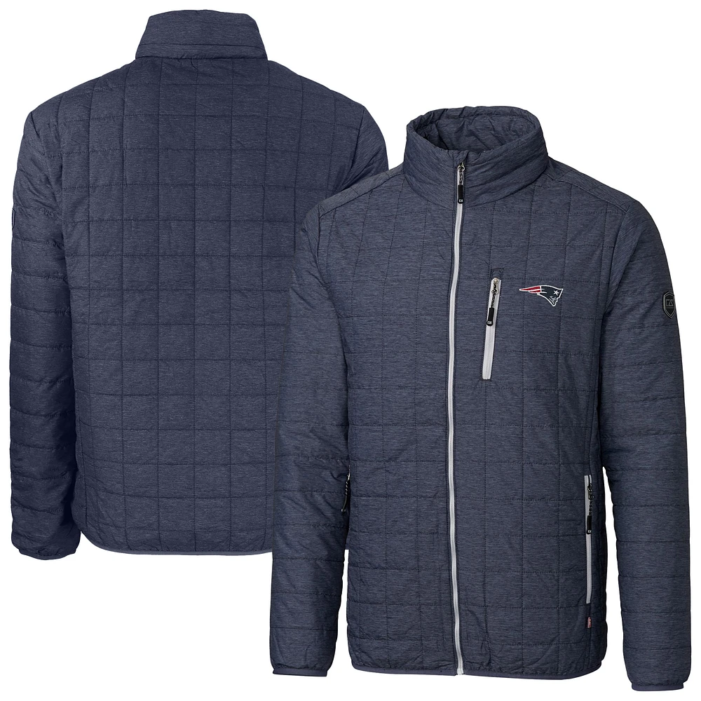 Men's Cutter & Buck Navy New England Patriots Big Tall Rainier PrimaLoft Eco Insulated Full-Zip Hoodie Puffer Jacket