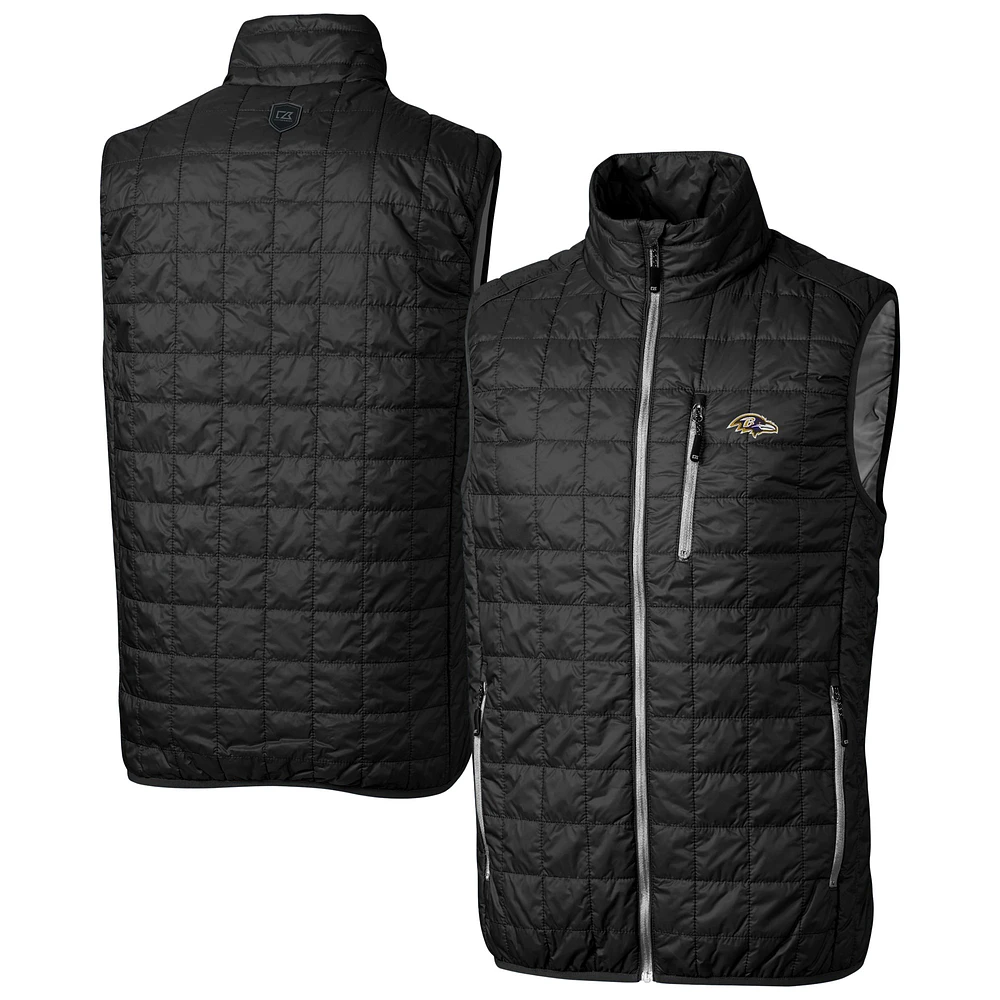Men's Cutter & Buck Black Baltimore Ravens Big Tall Rainier PrimaLoft Eco Insulated Full-Zip Puffer Vest