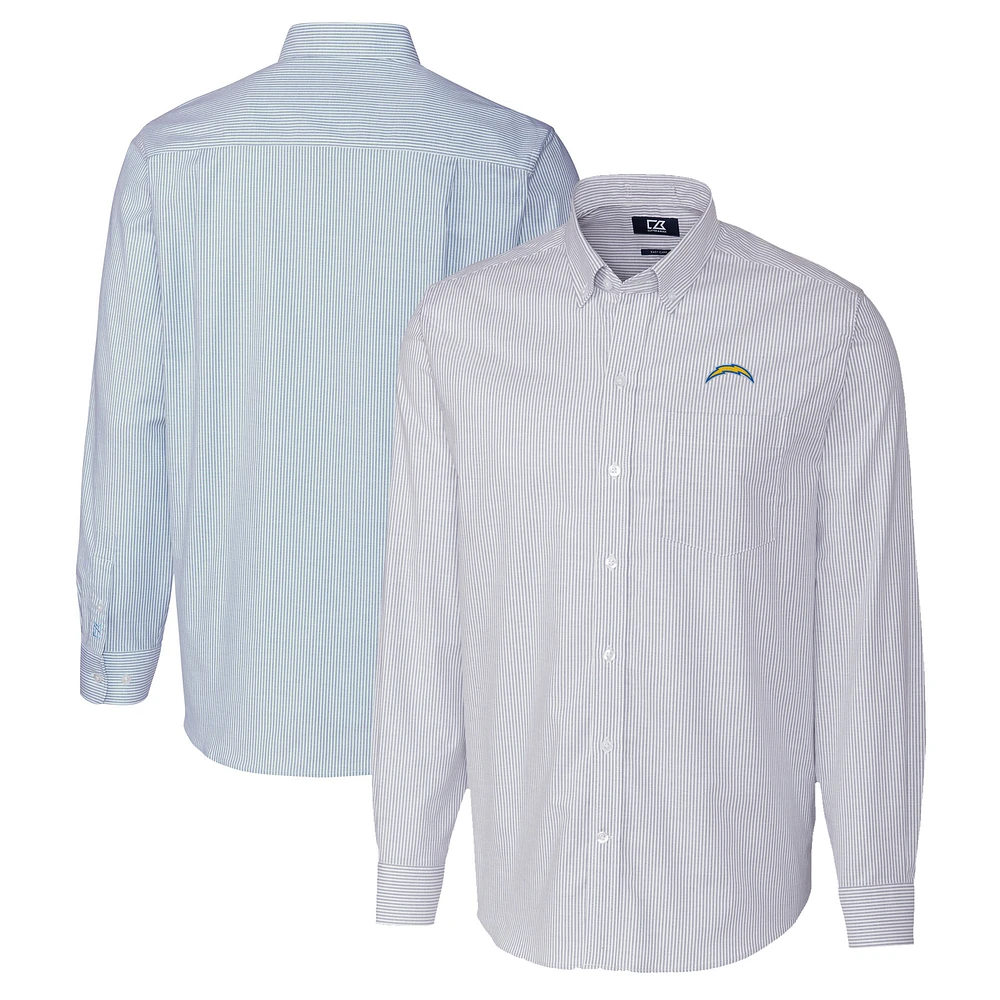 Men's Cutter & Buck Light Blue Los Angeles Chargers Big Tall Stretch Oxford Stripe Tri-Blend Long Sleeve Dress Shirt