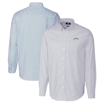 Men's Cutter & Buck Light Blue Los Angeles Chargers Big Tall Stretch Oxford Stripe Tri-Blend Long Sleeve Dress Shirt
