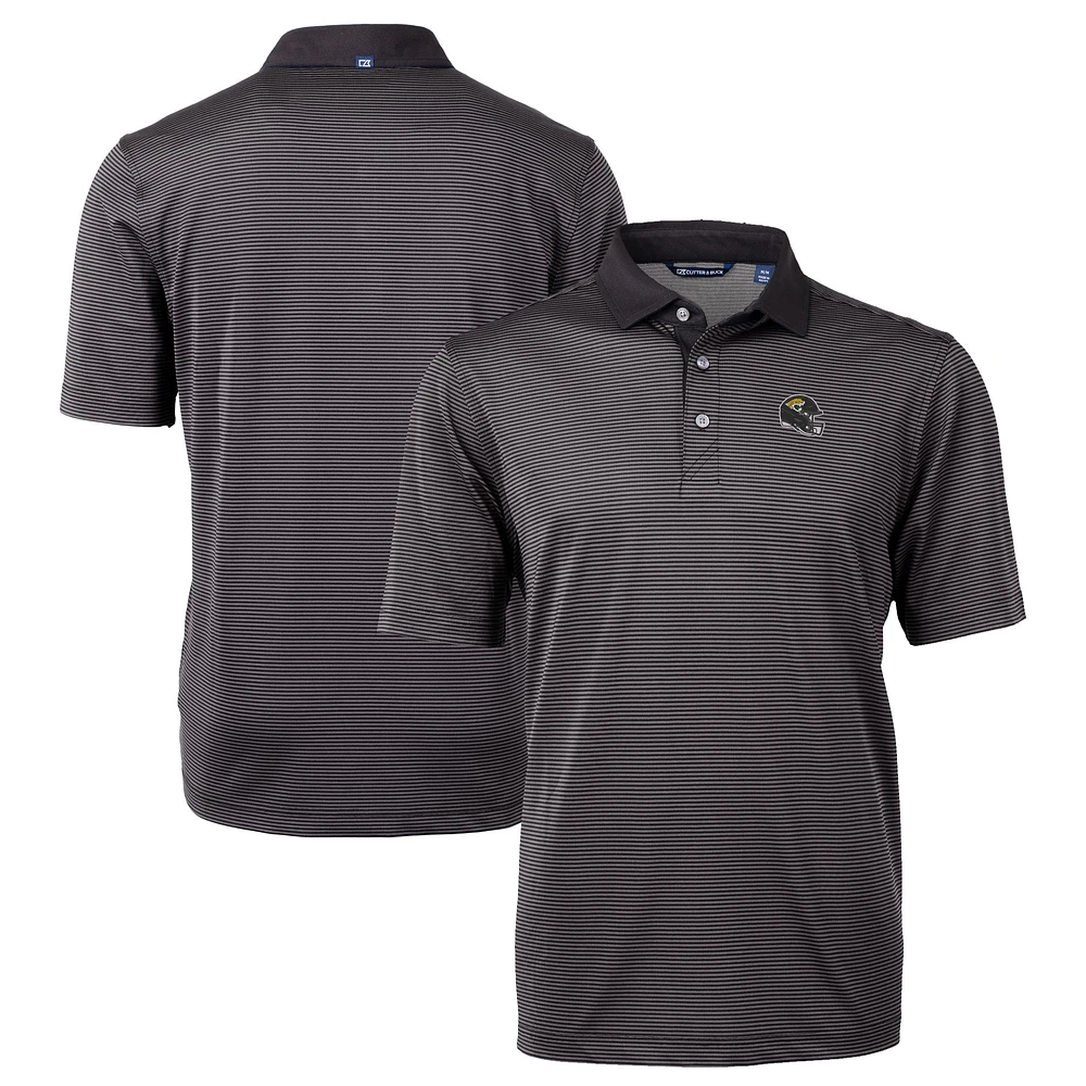 Men's Cutter & Buck Black Jacksonville Jaguars Big Tall Virtue Eco Pique Micro Stripe DryTec Tri-Blend Recycled Polo