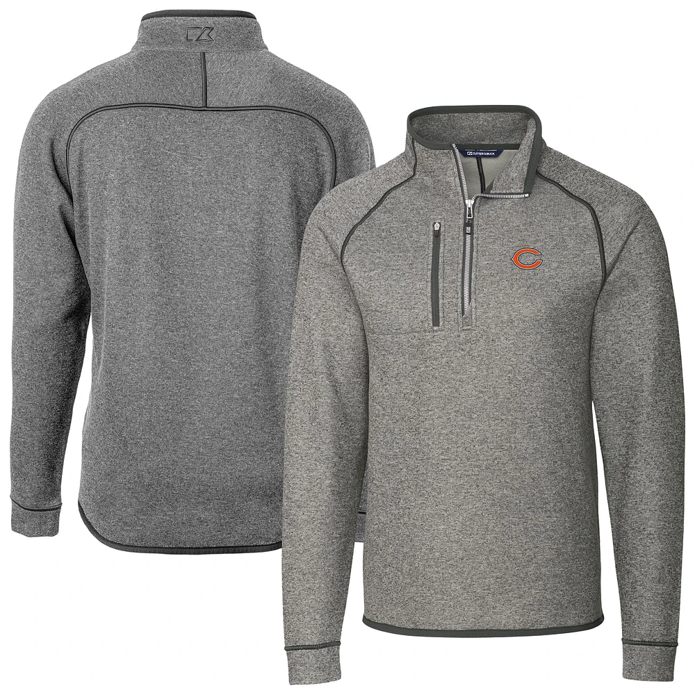Men's Cutter & Buck Heather Gray Chicago Bears Big Tall Mainsail Sweater-Knit Half-Zip Jacket