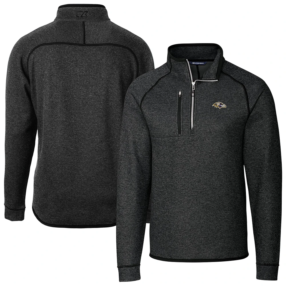 Men's Cutter & Buck Heather Charcoal Baltimore Ravens Big Tall Mainsail Sweater-Knit Half-Zip Jacket