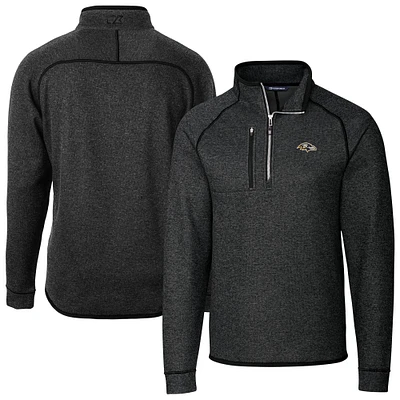 Men's Cutter & Buck Heather Charcoal Baltimore Ravens Big Tall Mainsail Sweater-Knit Half-Zip Jacket