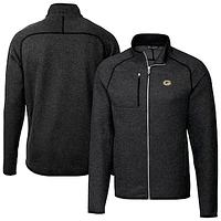 Men's Cutter & Buck Heather Charcoal Green Bay Packers Big Tall Mainsail Sweater-Knit Full-Zip Jacket